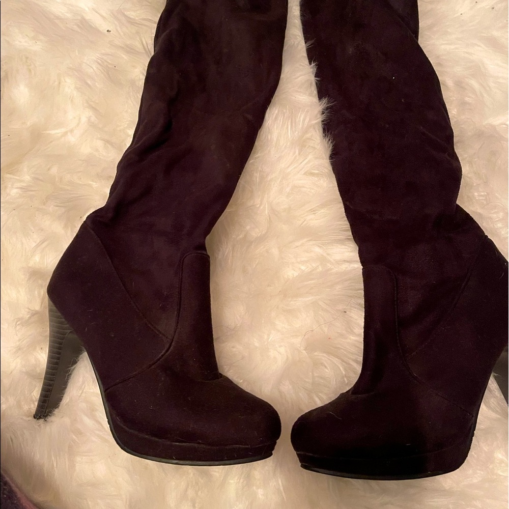 Slouchy suede above the knee boots